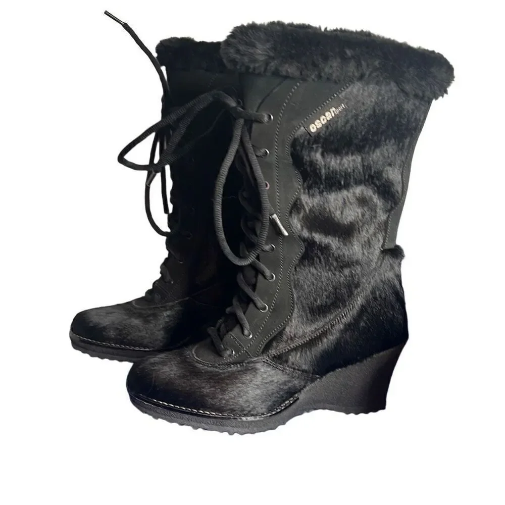 Oscar Sport Apres Ski Black Fur Lace  Boots 6 New